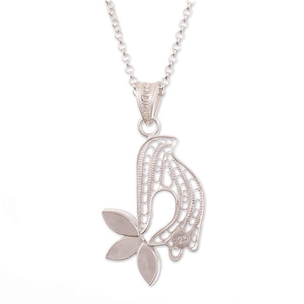 Alternate image for Sterling Silver Filigree Dove Necklace with Amazonite Gem Peace in Flight