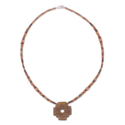 Alternate image for Chakana Cross Ceramic Beaded Pendant Necklace from Peru Sun Chakana