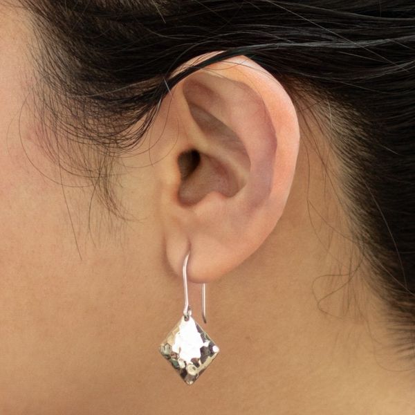 Alternate image for Modern Square Sterling Silver Dangle Earrings from Peru Hammered Squares