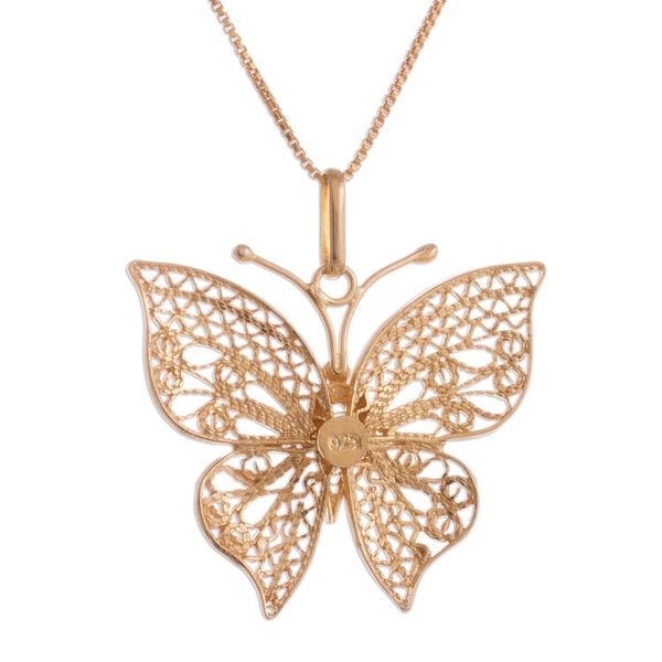Alternate image for Gold Plated Sterling Silver Filigree Butterfly Necklace Majestic Flight