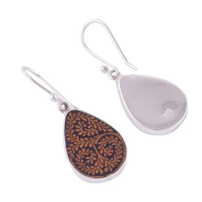 Alternate image for Leafy Sterling Silver and Pumpkin Shell Earrings from Peru Enchanted Copse
