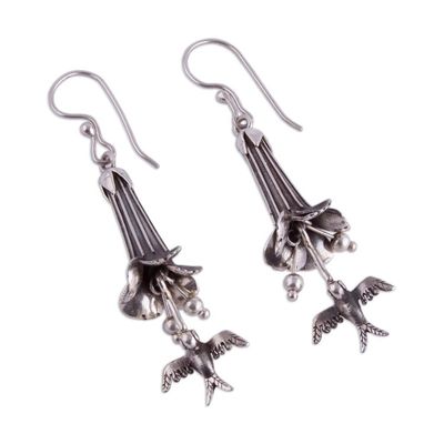Alternate image for Silver Cantu Flower and Hummingbird Earrings from Peru Cantu and Hummingbirds