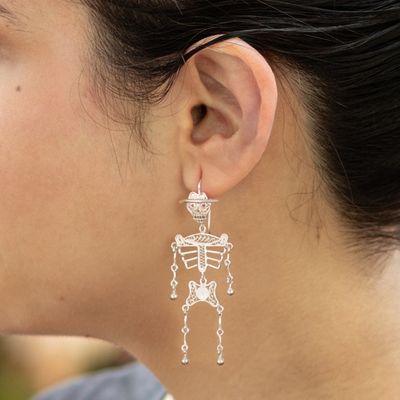 Alternate image for Day of the Dead Sterling Silver Filigree Earrings from Peru Dancing Skeleton