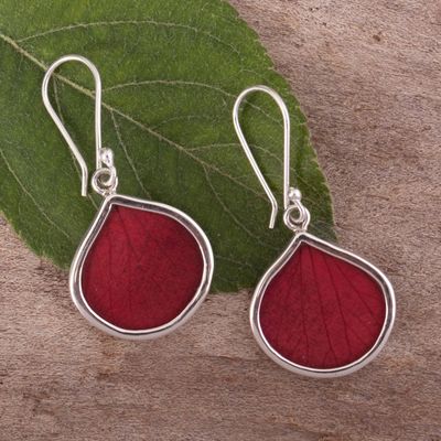 Alternate image for Sterling Silver and Red Leaf Dangle Earrings from Peru Red Hydrangea