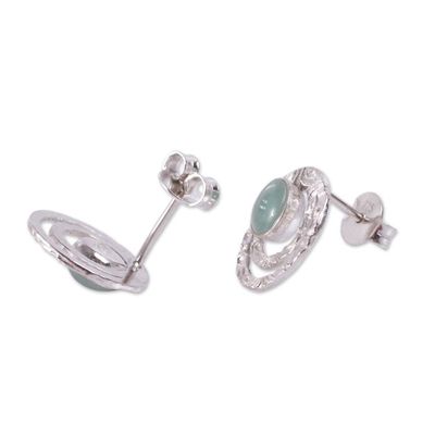 Alternate image for Handcrafted Sterling Silver and Green Opal Button Earrings Green Vibrations