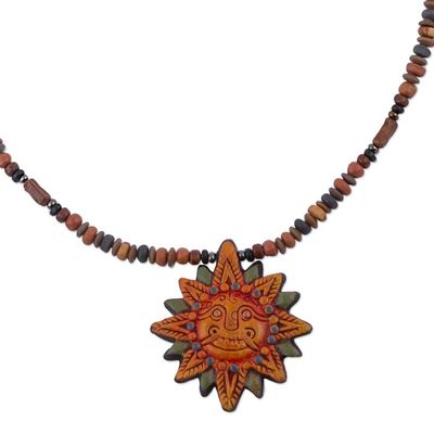 Alternate image for 925 Sterling Silver and Ceramic Inca Sun Necklace from Peru Incan Sun God