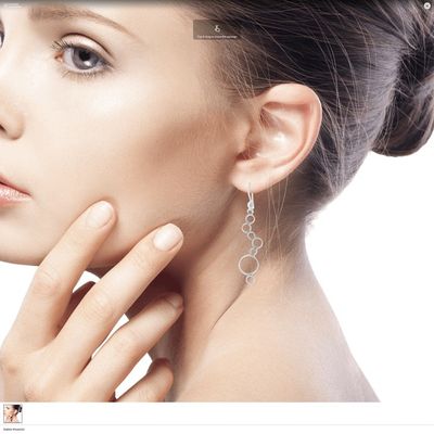 Alternate image for Peruvian Sterling Silver Dangle Earrings with Circle Shapes Bubble Waterfall