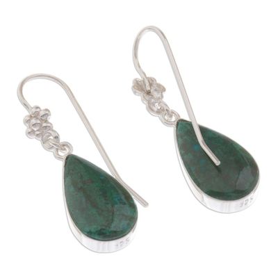 Alternate image for Hand Made Sterling Silver and Chrysocolla Dangle Earrings Inca Aesthetic