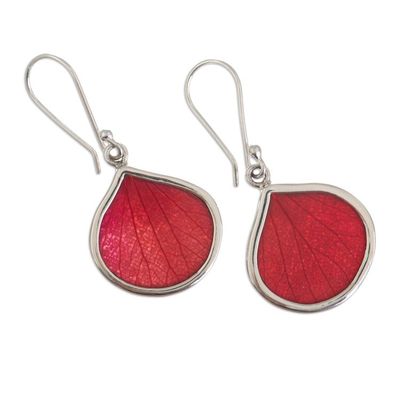 Alternate image for Sterling Silver and Red Leaf Dangle Earrings from Peru Red Hydrangea