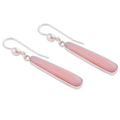 Alternate image for Andean Silver Handcrafted Earrings with Natural Pink Opal Beacons of Light