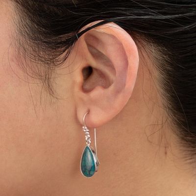 Alternate image for Hand Made Sterling Silver and Chrysocolla Dangle Earrings Inca Aesthetic