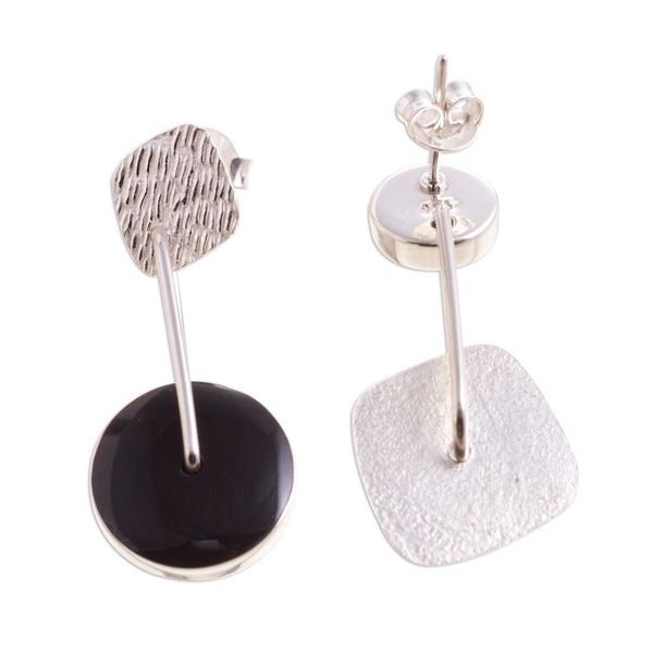 Alternate image for Obsidian and Textured Sterling Silver Dangle Earrings Midnight in Motion