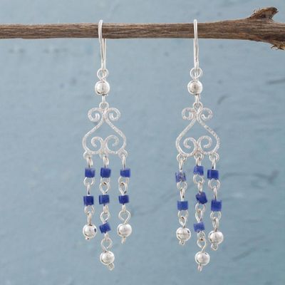Alternate image for Sodalite and Sterling Silver Chandelier Earrings from Peru Blue Curls