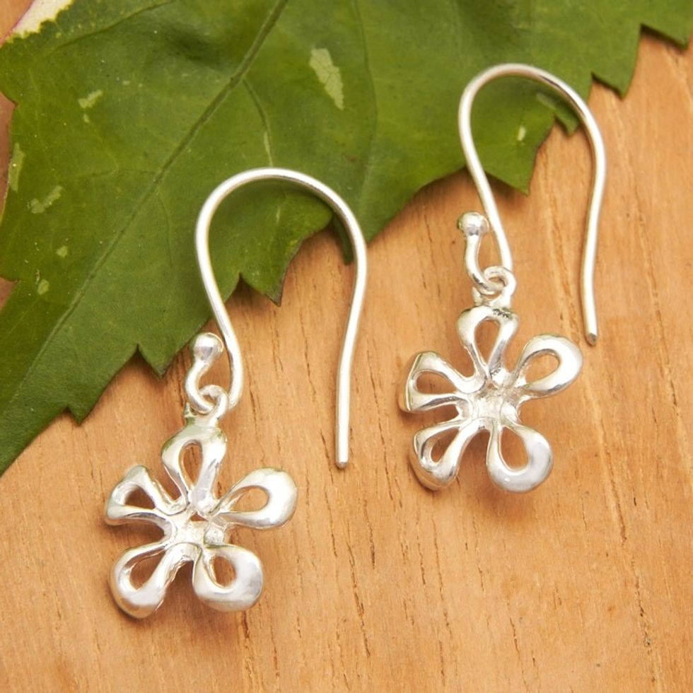 High-Polished Floral Sterling Silver Dangle Earrings 'Ethereal Blossom'