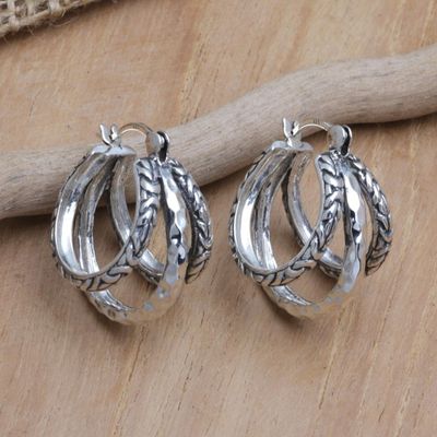 Alternate image for Sterling Silver Hoop Earrings with Traditional Motifs Ceremonial Hoops
