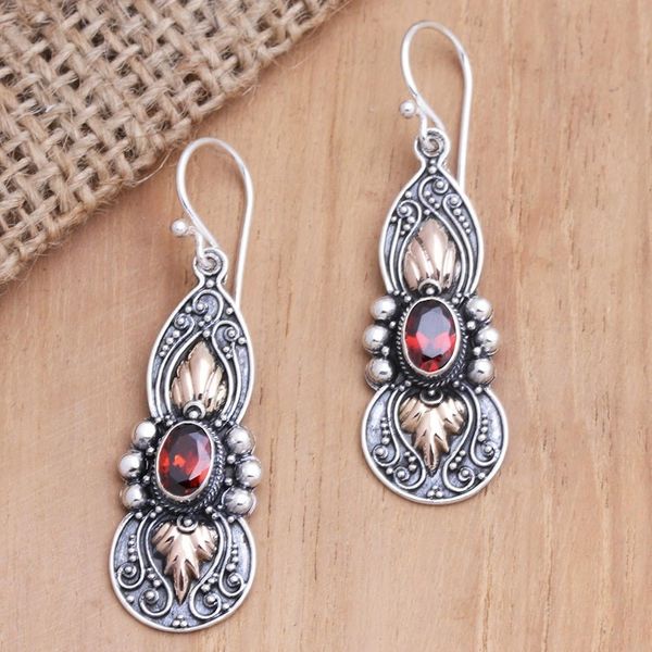 Alternate image for Gold-Accented Sterling Silver and Garnet Dangle Earrings Red Cocoon