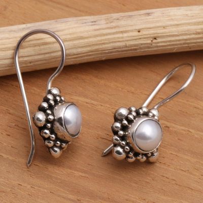 Alternate image for Pearl Sterling Silver Drop Earrings Moon Face