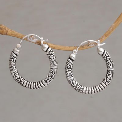 Alternate image for Artisan Crafted Sterling Silver Hoop Earrings from Bali Lightweight Feeling