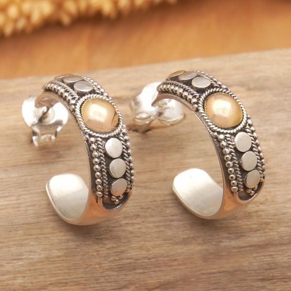 Alternate image for 18k Gold-Accented Half-Hoop Earrings Crafted in Bali Golden Thoughts