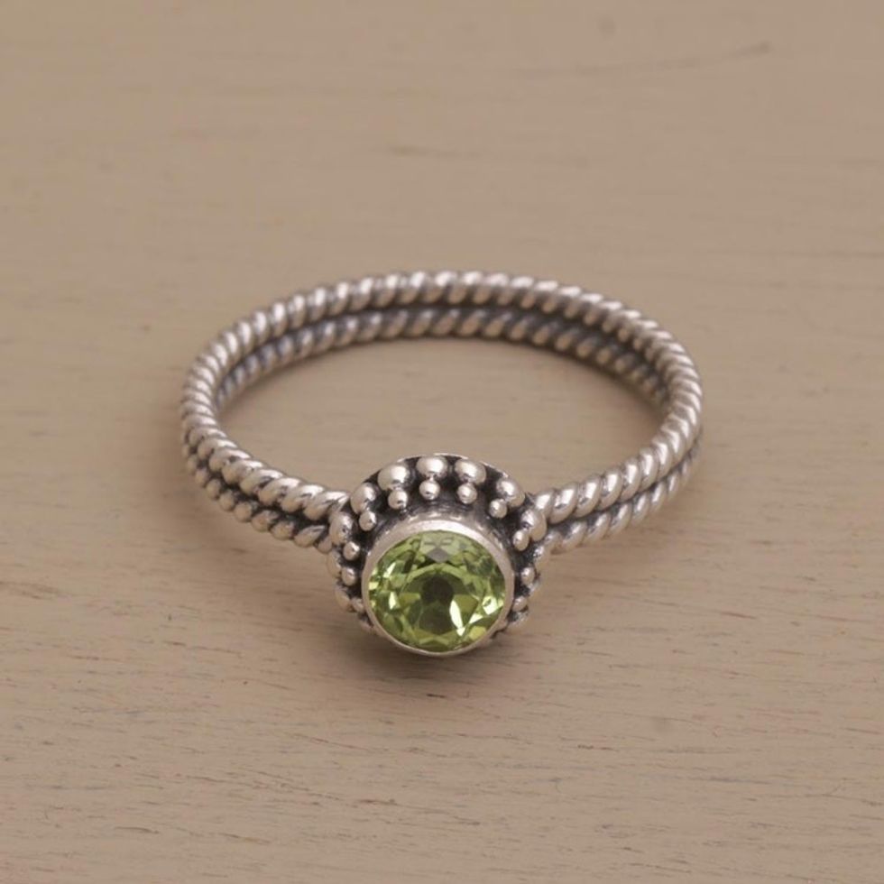 Handmade Peridot and Sterling Silver Single Stone Ring 'Touch of Simplicity'