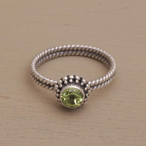 Alternate image for Handmade Peridot and Sterling Silver Single Stone Ring Touch of Simplicity