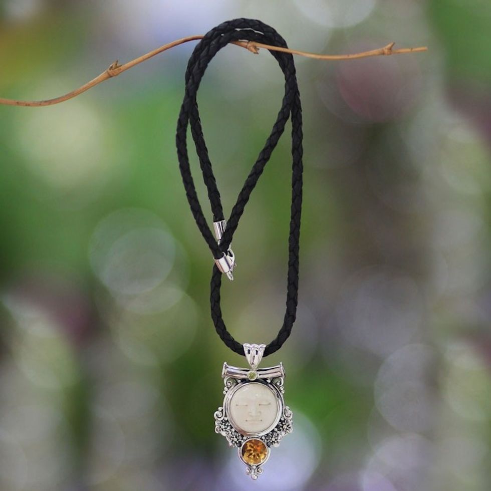 Sterling Silver and Citrine Pendant Necklace 'Sleepy Moon'