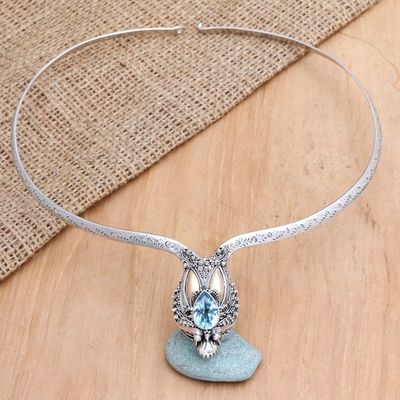 Alternate image for Handmade Dragon Motif Gold-Accent Blue Topaz Collar Necklace Basuki in Flight