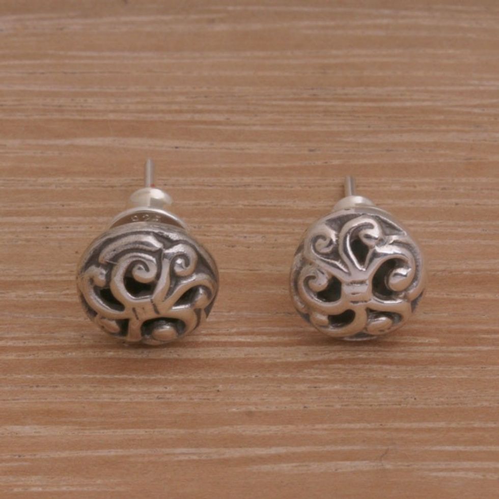 Spiral Motif Circular Sterling Silver Earrings from Bali 'Dreamy Spirals'