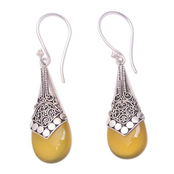 Alternate image for Balinese Sterling Silver and Yellow Chalcedony Earrings Puncak Jaya in Yellow