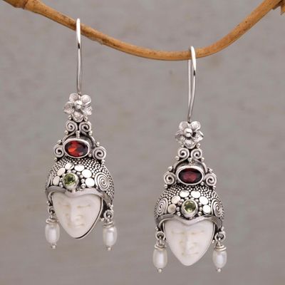 Alternate image for Multi-Gemstone Face-Shaped Dangle Earrings from Bali Jepun Prince