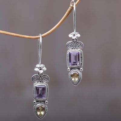 Alternate image for Amethyst and Citrine Floral Dangle Earrings from Bali Colorful Roots