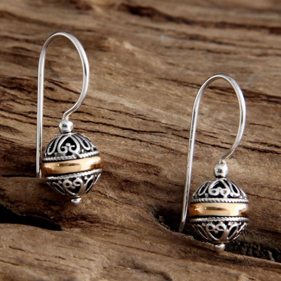 Sterling Silver and Gold Accent Dangle Earrings 'Lampion'