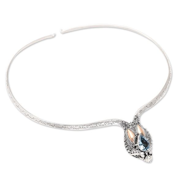 Alternate image for Handmade Dragon Motif Gold-Accent Blue Topaz Collar Necklace Basuki in Flight