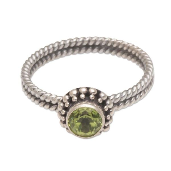 Alternate image for Handmade Peridot and Sterling Silver Single Stone Ring Touch of Simplicity