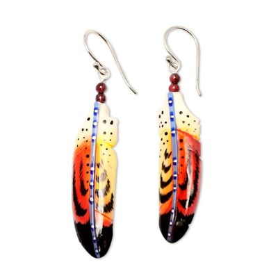 Alternate image for Handcrafted Red Feather Dangle Earrings with Garnet Beads Courage Feathers