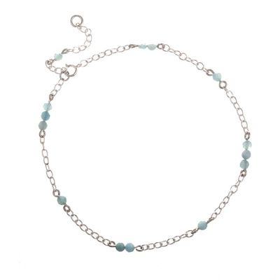 Alternate image for Sterling Silver Station Anklet with Aquamarine Stone Caribbean Sea