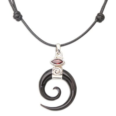 Alternate image for Spiral Horn Garnet and Sterling Silver Pendant Necklace Midnight Halloween