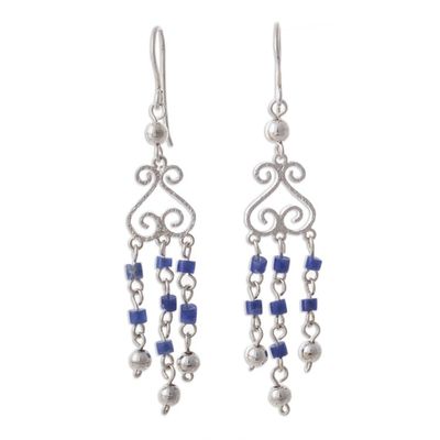 Alternate image for Sodalite and Sterling Silver Chandelier Earrings from Peru Blue Curls