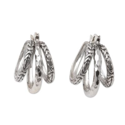 Alternate image for Sterling Silver Hoop Earrings with Traditional Motifs Ceremonial Hoops