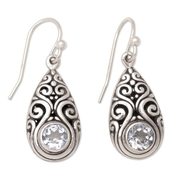 Alternate image for Sterling Silver Dangle Earrings with Blue Topaz Stones Tears of Truth