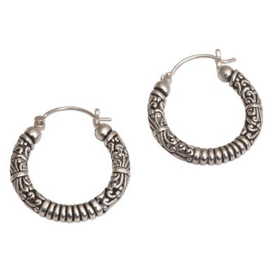 Alternate image for Artisan Crafted Sterling Silver Hoop Earrings from Bali Lightweight Feeling