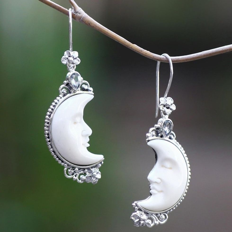 Blue Topaz Moon Earrings 'Sleepy Crescent Moon'