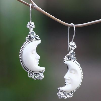Alternate image for Blue Topaz Moon Earrings Sleepy Crescent Moon