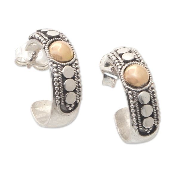 Alternate image for 18k Gold-Accented Half-Hoop Earrings Crafted in Bali Golden Thoughts