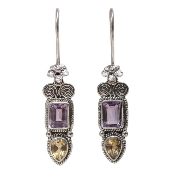 Alternate image for Amethyst and Citrine Floral Dangle Earrings from Bali Colorful Roots