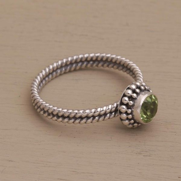 Alternate image for Handmade Peridot and Sterling Silver Single Stone Ring Touch of Simplicity