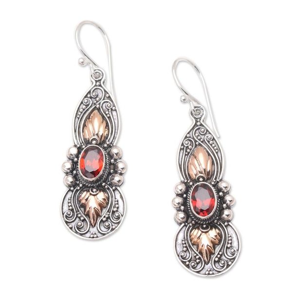 Alternate image for Gold-Accented Sterling Silver and Garnet Dangle Earrings Red Cocoon