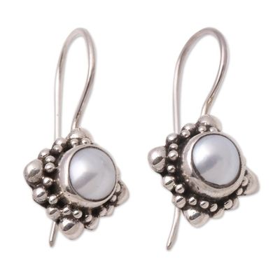 Alternate image for Pearl Sterling Silver Drop Earrings Moon Face