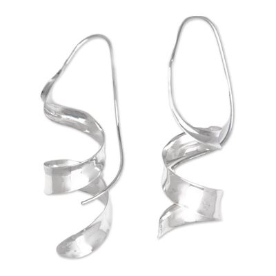 Alternate image for High Polished Curled Sterling Silver Drop Earrings from Bali Divine Curls