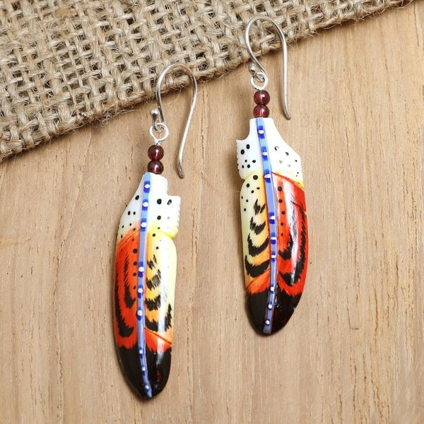 Alternate image for Handcrafted Red Feather Dangle Earrings with Garnet Beads Courage Feathers
